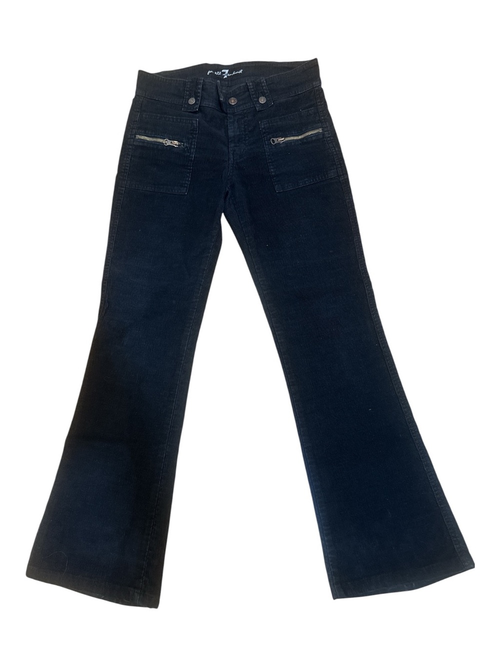7 For All Mankind Black Flared Corduroy Pants with Zip Patch Pockets